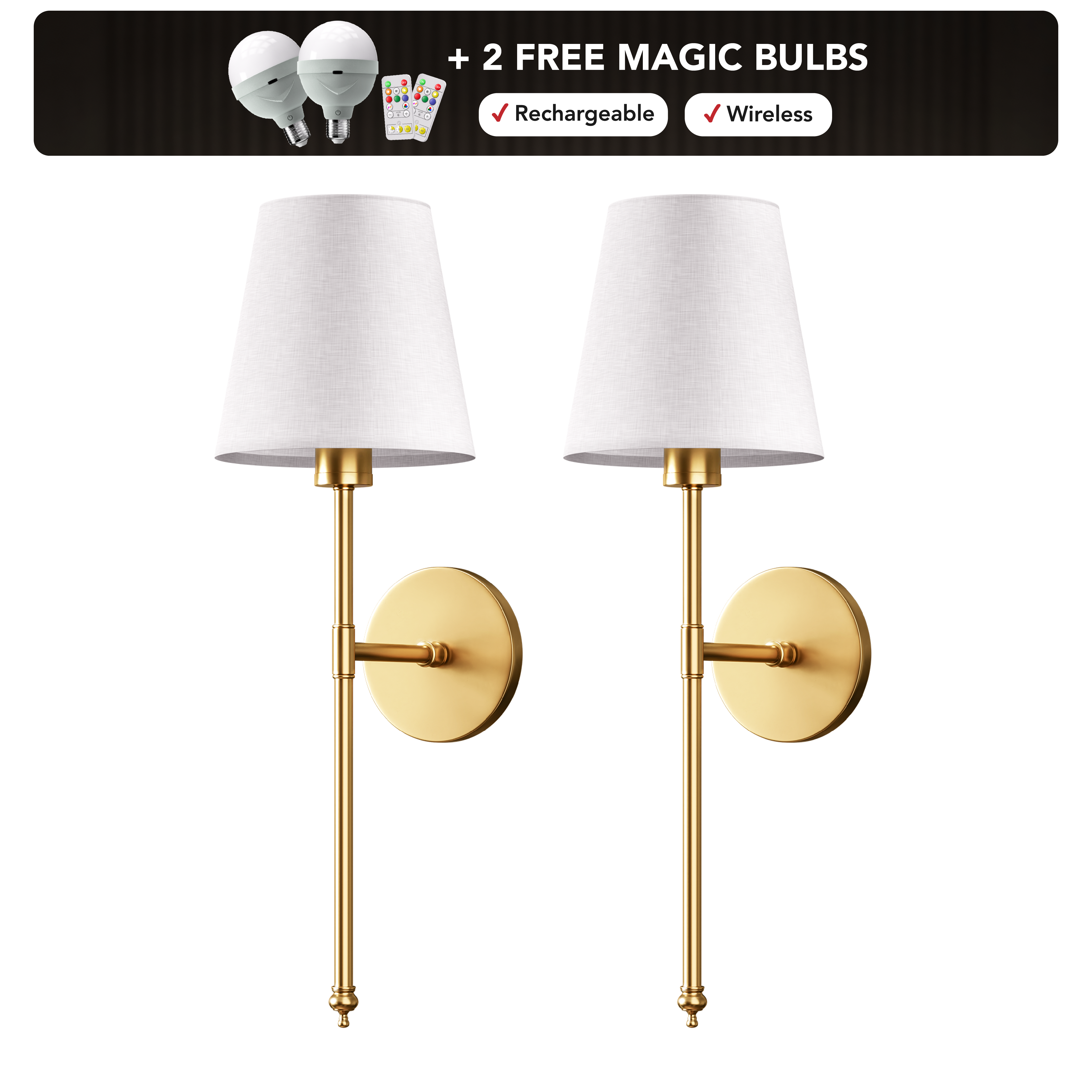 WIRELESS WALL SCONCE (SET OF 2 + 2 BULBS INCLUDED)
